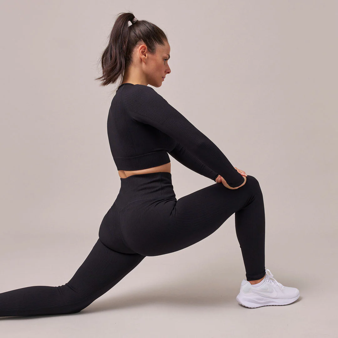 Gerippte Leggings | Schwarz - Image 5