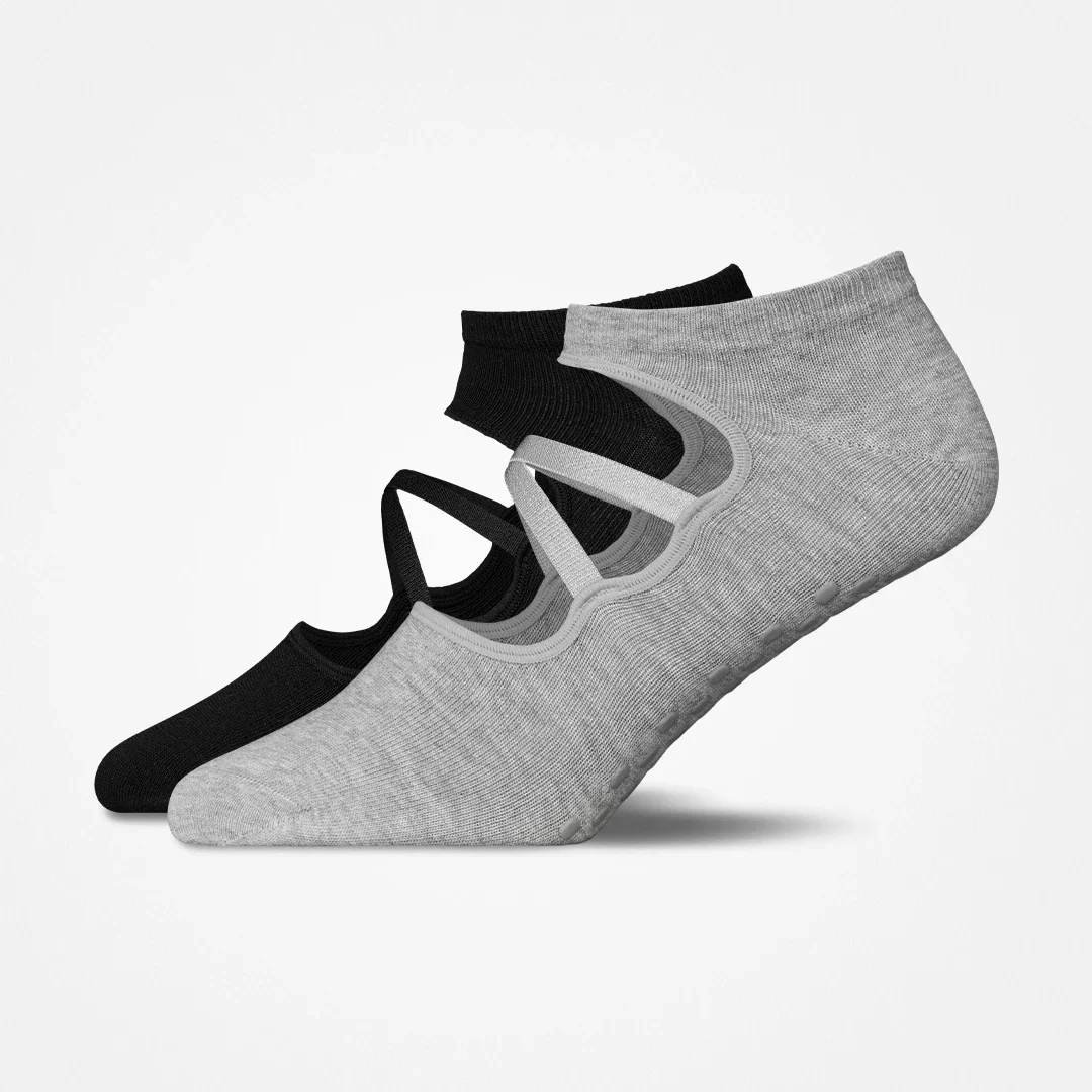 Pilates Socken mit Riemchen | Mix (Schwarz/Grau)